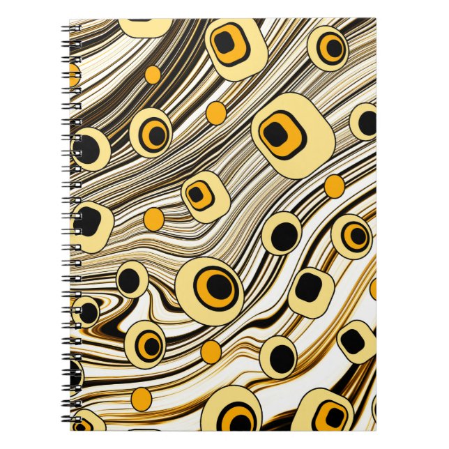 Caderno Espiral Estilo Retro ouro Preto e Amarelo Arte em Groovy (Frente)