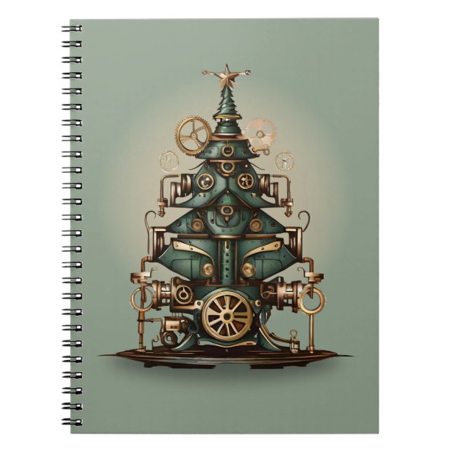 Caderno Espiral Estilo Retroativo da Árvore de Natal Steampunk (Frente)