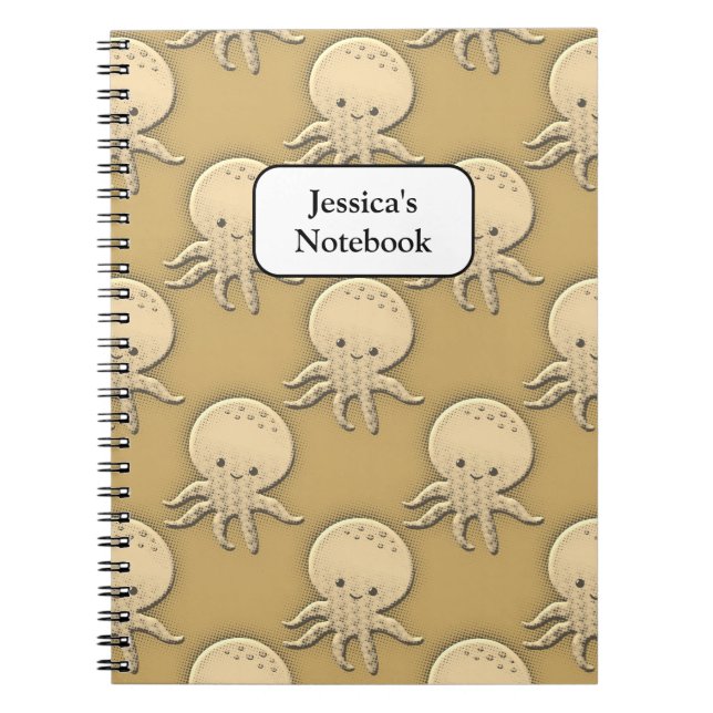 Caderno Espiral Estilo Vintage Sepia Baby Octopus Patterno (Frente)