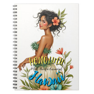 Caderno Espiral Estilo Vintage Viagem Honolulu Hula Girl Havaiana