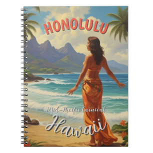 Caderno Espiral Estilo Vintage Viagem Honolulu Médio Havaiano - Pa
