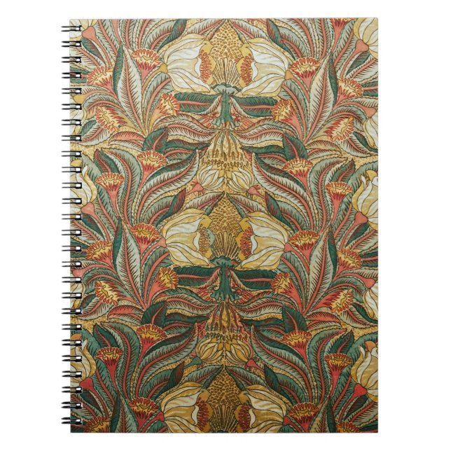 Caderno Espiral Estilo William Morris Rosa Verde Botânico (Frente)