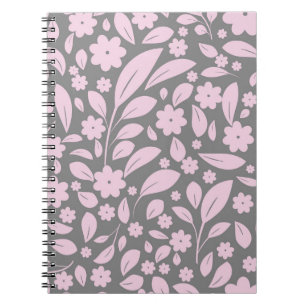 Caderno Espiral Estilos de vindima sem costura com flores rosa e f