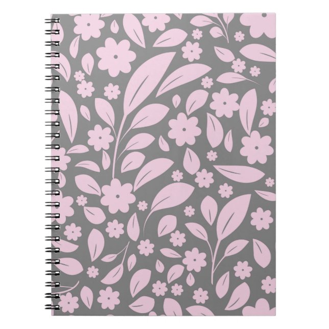 Caderno Espiral Estilos de vindima sem costura com flores rosa e f (Frente)