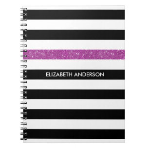 Caderno Espiral Estirpes Negras Modernas FAUX Roxo Glitz e Nome