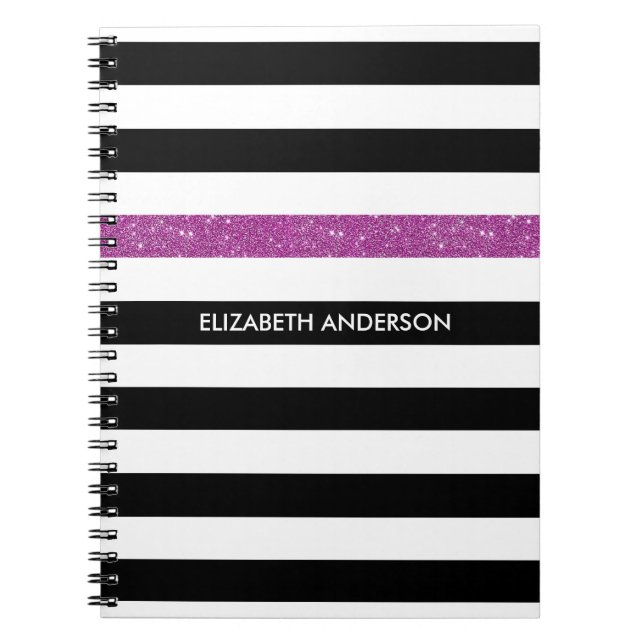 Caderno Espiral Estirpes Negras Modernas FAUX Roxo Glitz e Nome (Frente)
