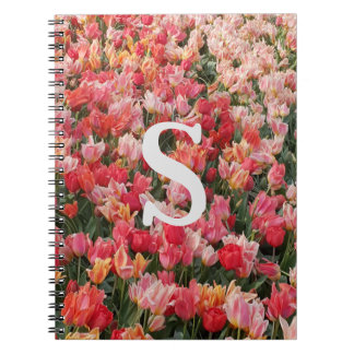 Caderno Espiral Estojo de iPhone Flor de Tulipa Rosa Monograma