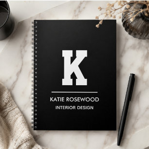 Caderno Espiral Estojo de Monograma Preto e Branco Minimalista Mod