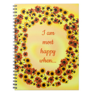 Caderno Espiral Estou muito feliz quando, Wreathe of Sunflower