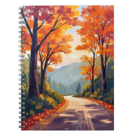 Caderno Espiral Estrada de Outono | Folhas de Folhagem de Outono e