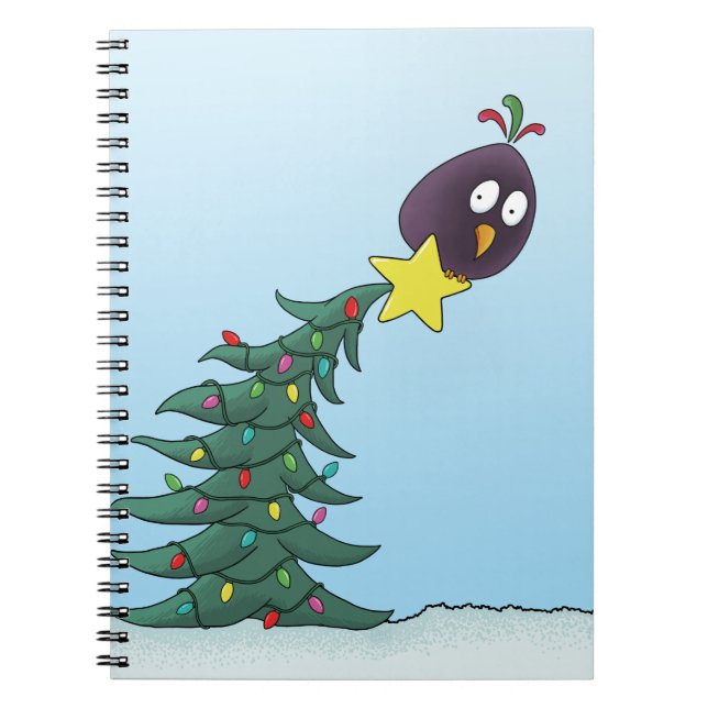 Caderno Espiral Estrela de Natal de Pássaro de Cartoon (Frente)