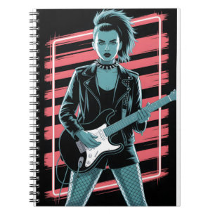 Caderno Espiral Estrela de Rock Rebelde: Guitarrista Feminina de C