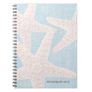 Caderno Espiral Estrela-do-Mar Branca e Lona Azul Personalizada