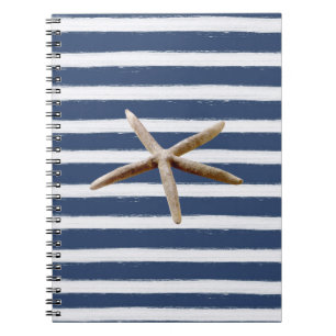 Caderno Espiral Estrela do mar das listras dos azuis marinhos e do