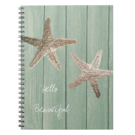 Caderno Espiral Estrela Dourada & Madeira Elegante Praia Personali