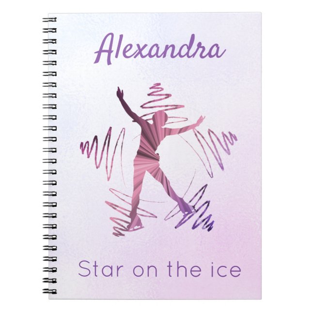 Caderno Espiral Estrela no gelo patinando notebook rosa púrpura (Frente)