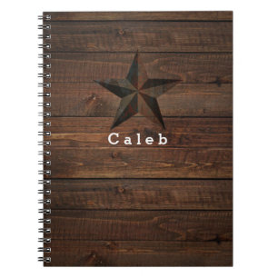 Caderno Espiral Estrela Ocidental Enferrujada em Madeira Rústica P