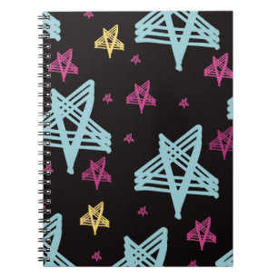 Caderno Espiral Estrelas Balançando Rosa Azul Preto