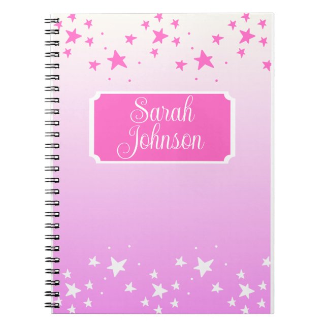 Caderno Espiral Estrelas brancas e rosa personalizadas (Frente)