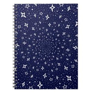 Caderno Espiral Estrelas brancas marinho espiral fundo azul roxo
