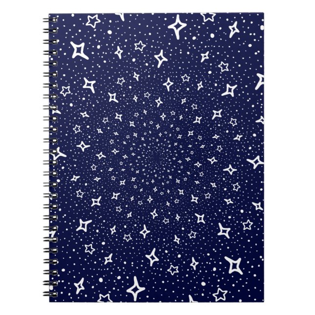 Caderno Espiral Estrelas brancas marinho espiral fundo azul roxo (Frente)