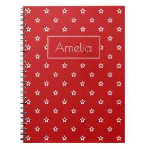 Caderno Espiral Estrelas brancas no vermelho brilhante