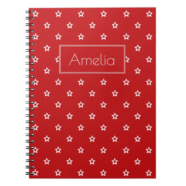 Caderno Espiral Estrelas brancas no vermelho brilhante (Frente)
