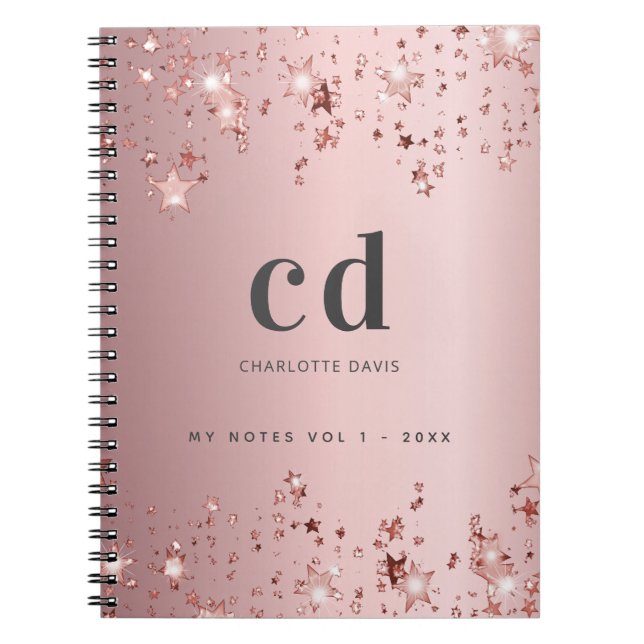 Caderno Espiral Estrelas cintilantes de rosa poeirentos cor-de-ros (Frente)