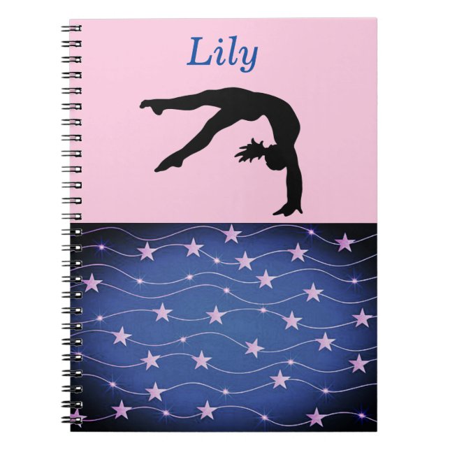 Caderno Espiral Estrelas da Ginástica Rosa e Azul Personalizadas (Frente)