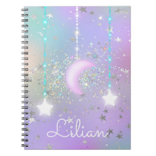 Caderno Espiral Estrelas da Lua brilhantes do céu noturno do Past