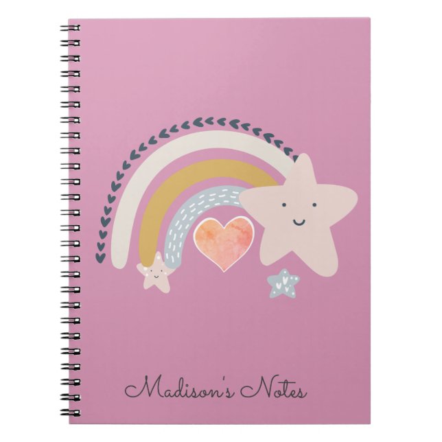Caderno Espiral Estrelas de Arco-íris Personalizadas  (Frente)