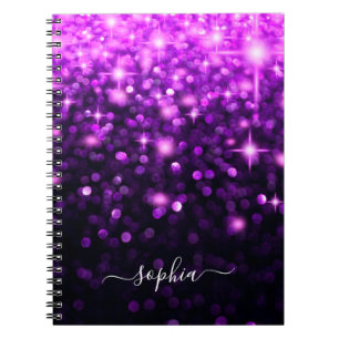 Caderno Espiral Estrelas de brilho roxo com brilho