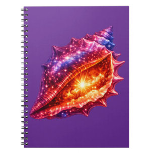 Caderno Espiral estrelas de concha de galáxia cósmica desenho náut