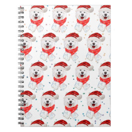 Caderno Espiral Estrelas de Natal da Raça de Cachorro Samoyed