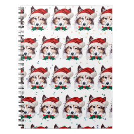 Caderno Espiral Estrelas de Natal da Raça de Cachorro Sheltie