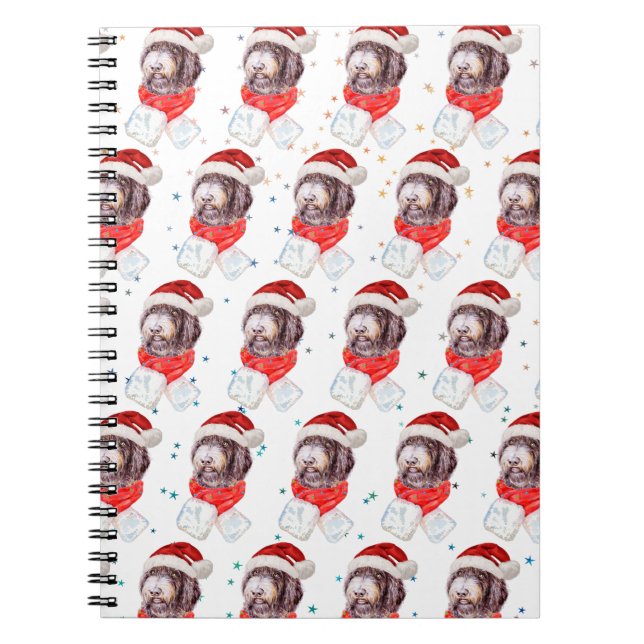 Caderno Espiral Estrelas de Natal de Cachorro Newfypoo (Frente)