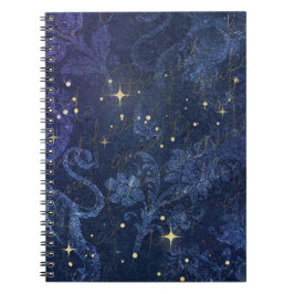 Caderno Espiral Estrelas de ouro celestiais texto em ouro floral a