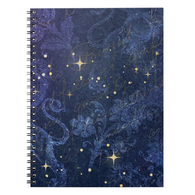 Caderno Espiral Estrelas de ouro celestiais texto em ouro floral a (Frente)