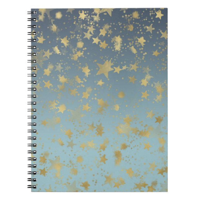 Caderno Espiral Estrelas de ouro Douradas Azul Aqua (Frente)