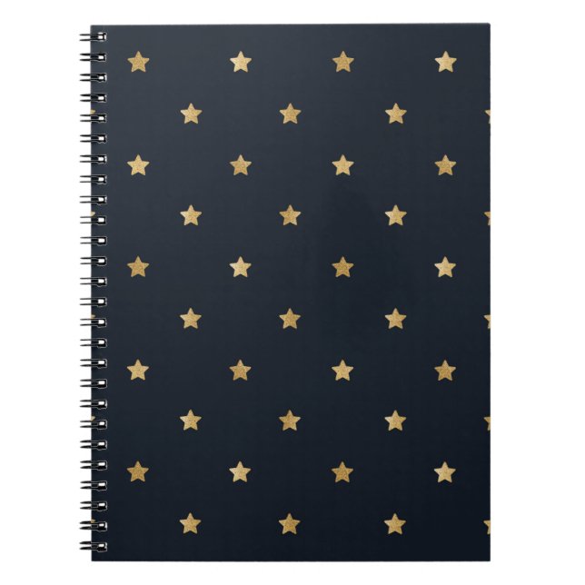 Caderno Espiral Estrelas de ouro em Preto da Meia-Noite (Frente)
