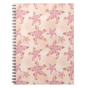 Caderno Espiral Estrelas-do-mar e Coral Padrão Pastel Rosa