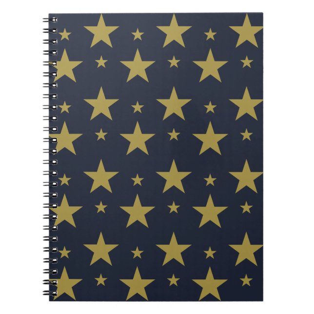 Caderno Espiral Estrelas do ouro em azul Marinho - Elegante e Eter (Frente)