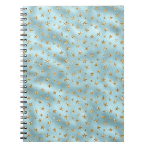 Caderno Espiral Estrelas Douradas de Brilho de Aqua Mint