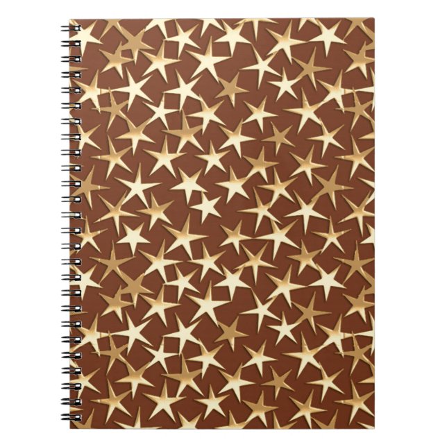 Caderno Espiral Estrelas Douradas de chocolate marrom (Frente)