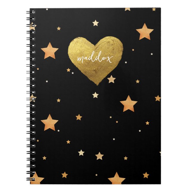 Caderno Espiral Estrelas Douradas e Pretas Personalizadas (Frente)