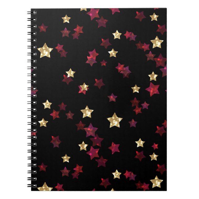 Caderno Espiral Estrelas Douradas e vermelhas. (Frente)