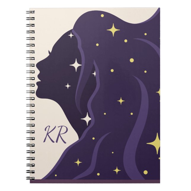 Caderno Espiral Estrelas Douradas Purple do Universo Cósmico Perso (Frente)
