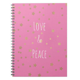 Caderno Espiral Estrelas Douradas rosa, amor e paz