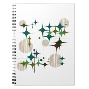 Caderno Espiral Estrelas e Globos Modernos de Meados do Século