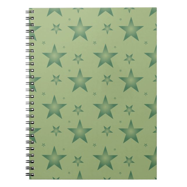 Caderno Espiral Estrelas Elegante e Na moda em Verde Sage (Frente)